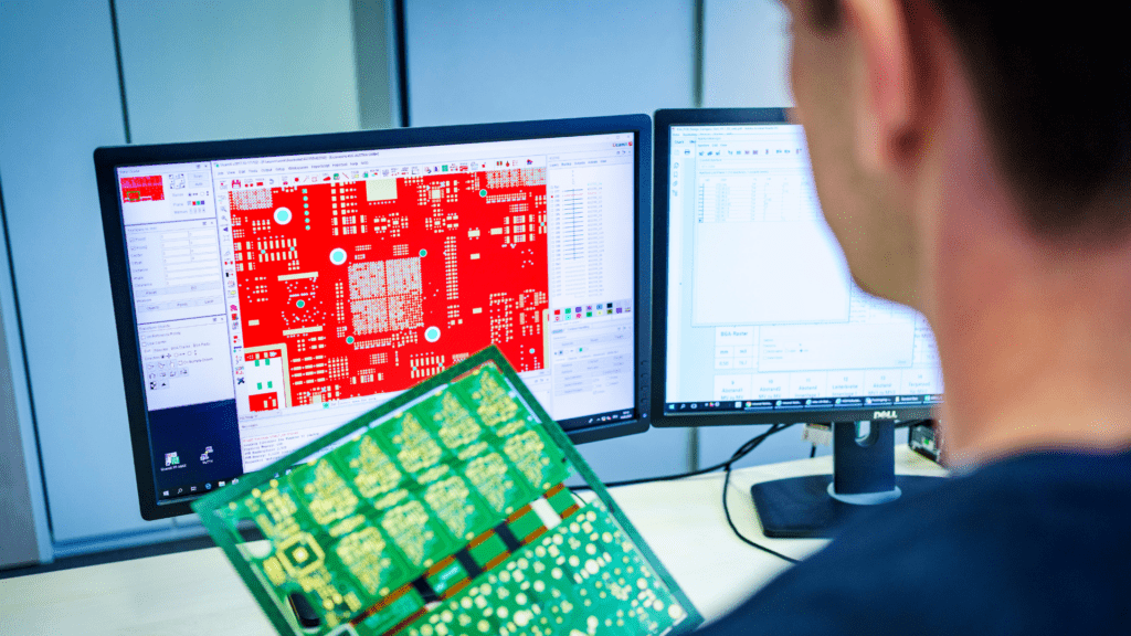 CAM employee with circuit board