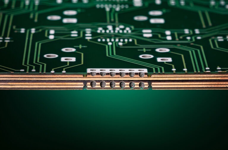 Close-up of thick copper printed circuit board