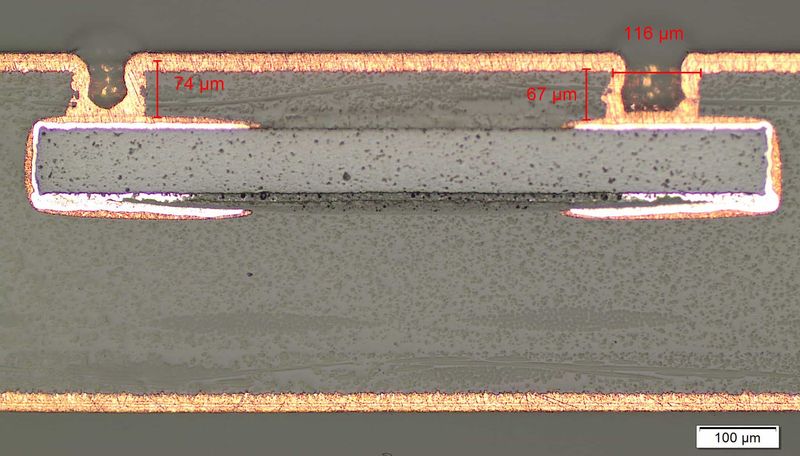 Embedded Leiterplatte Variante Laserkontakte Querschnitt